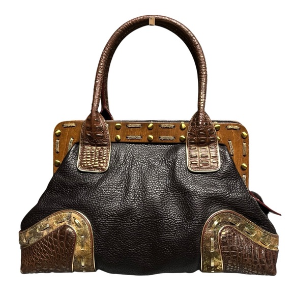 Cromia | Genuine Leather and Calf Hair Fur Doctors Bag Top Handle Satchel - Picture 4 of 9